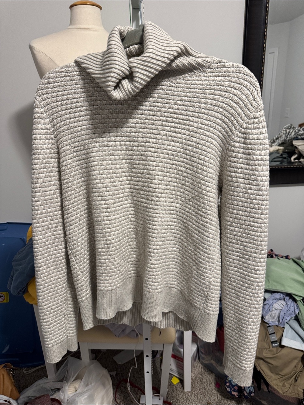 Neutral Ribbed Turtleneck Sweater - Cream